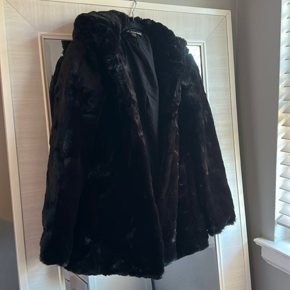 Hooded Faux Fur Coat Black
